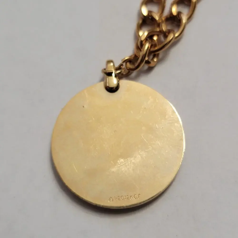 Vintage Gold Tone Pennsylvania Liberty Bell Charm Bracelet Round Disc Pendant - Picture 5 of 10